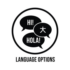 A black circular design features three speech bubbles containing greetings in english chinese and spanish with text below high quality professional detailed modern elegant © Mun taha Design