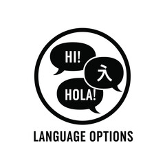 A circular icon features speech bubbles displaying greetings in english spanish and chinese alongside the text language options high quality professional detailed modern elegant © Mun taha Design