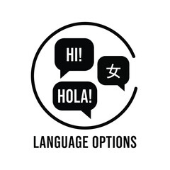 A black and white graphic depicts speech bubbles containing greetings in english spanish and japanese above text high quality professional detailed modern elegant stylish clean crisp © Mun taha Design
