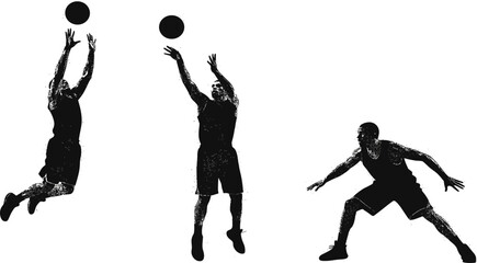 Dynamic Silhouettes of Basketball Players Shooting and Dunking with Ball on Solid Background for Sports Design © MstHosne