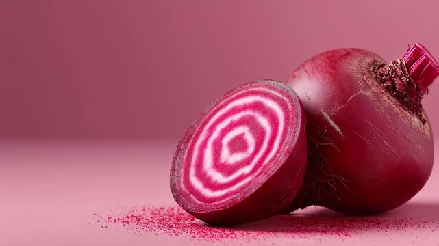Fresh beetroot slice pattern pink background vibrant vegetable root circle crop