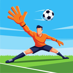 Obraz premium Soccer goalkeeper jumping to catch the ball during a match.