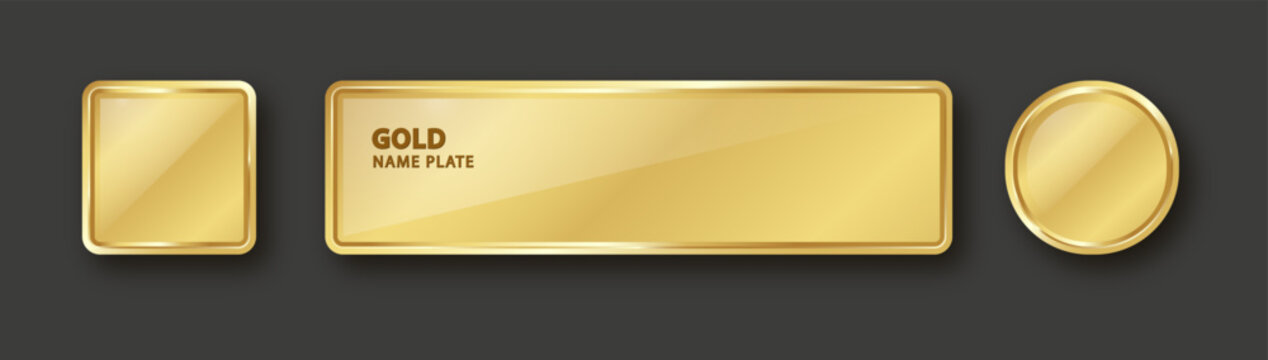 Premium gold plaque featuring ornate frame border. Sophisticated metal nameplate ideal for luxury badges, emblems, or decorative door signs with brilliant shine.