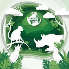 Fototapeta premium World Animal Day celebration with diverse animal species illustration.