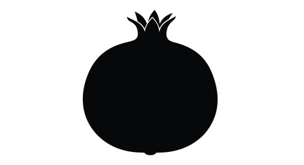 Simple black silhouette of a ripe pomegranate fruit on white background