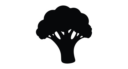 Simple black silhouette of a broccoli floret against a white background © MdAlamin