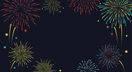 Fototapeta premium Colorful Fireworks Bursting on Dark Night Sky - Celebration Background
