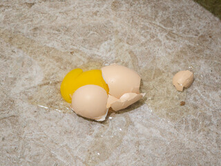 Pęknięte jajko, rozbita skorupka jajka kurzego, białko i żółto  © Paweł Kacperek