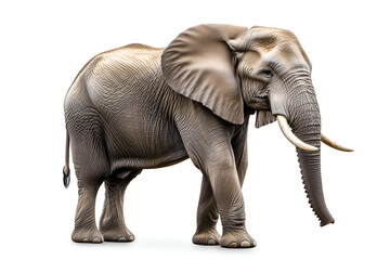 Obraz premium African elephant walking in side profile view isolated on white background