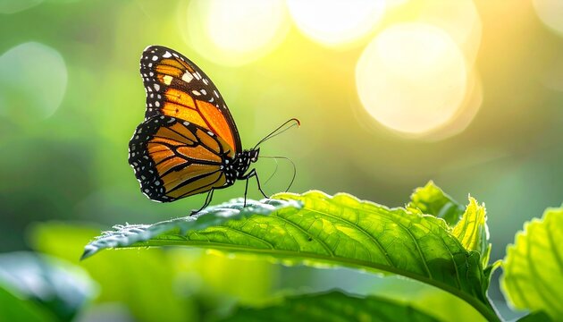 Close up of orange monarch butterfly in spring nature setting