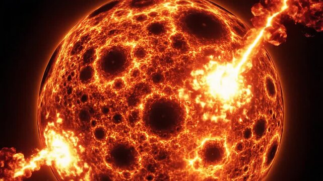 Fiery Celestial Body Exploding with Intense Energy and Plasma Bursts.