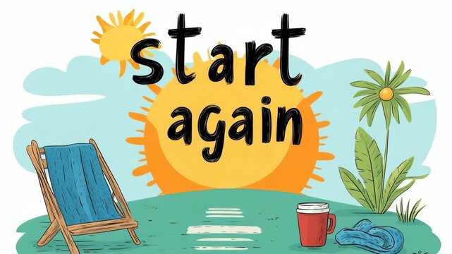 selective focus animated text start again glowing motion