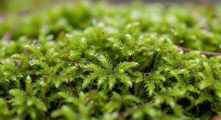Close-up of lush green moss covering soil and rocks in a natural setting