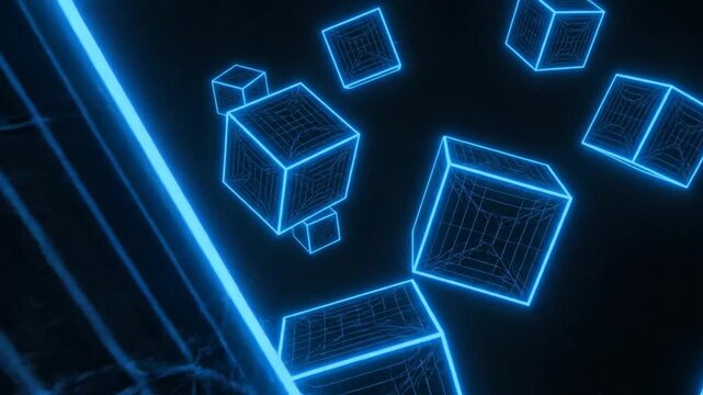 Futuristic Neon Cubes in Motion Graphics.
