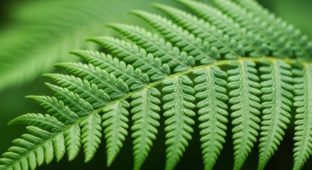 Close-up of Vibrant Green Fern Leaf Showcasing Natural Texture