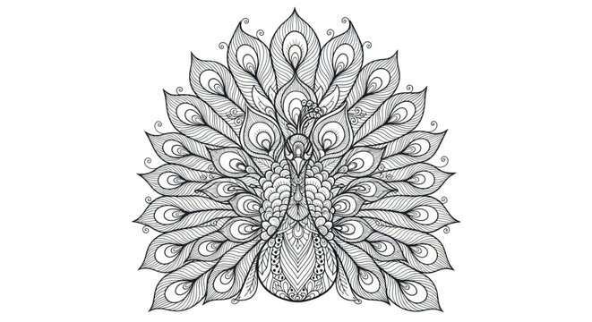 Intricate Peacock Illustration - Hand-drawn Zentangle Art