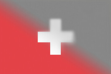 Obraz premium Geometric White Cross Graphic with Soft Focus on a Textured Red and Gray Diagonal Gradient Abstract Backdrop