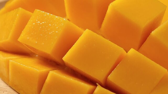 Close-up video of a slice ripe mango