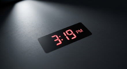 Digital clock display shows 3 19 pm in red on black background with spotlight