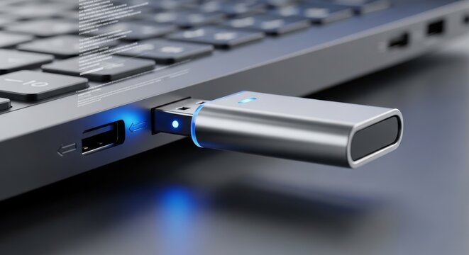 USB Flash Drive Connected to Laptop Port