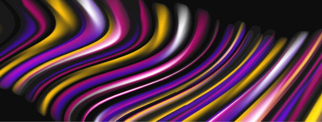 Abstract waves, vibrant colors, dynamic flow. Purple, gold, magenta create striking visual impact. Modern design, smooth gradients. © antishock