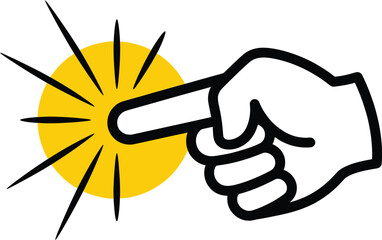 Obraz premium Hand pointing to sun with rays vector illustration, flat design graphic