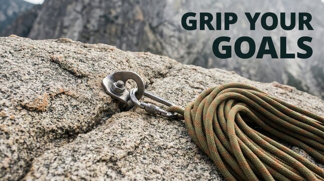 Climbing rope and anchor secured to rock