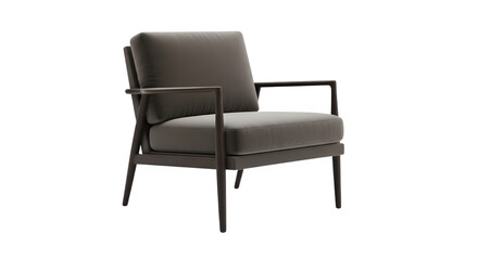 Fototapeta premium Modern gray armchair with wooden legs isolated on transparent background high quality png cutout
