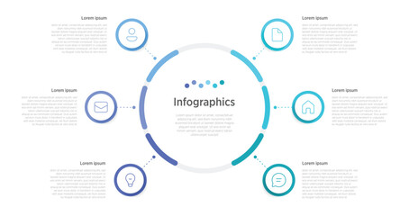Set of 6 modern business infographics including timeline, circular workflow, comparison chart, data flow, pyramid strategy, and roadmap design &mdash; clean, minimalist layouts for presentations, reports.