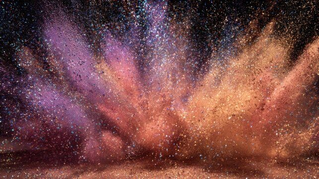 Explosive burst of vibrant colors creates an abstract visual display. An artistic representation of a colorful powder explosion