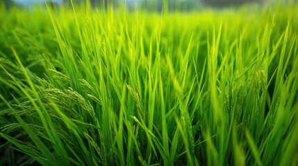 Obraz premium A vibrant, lush green rice field, showcasing the beauty and abundance of nature