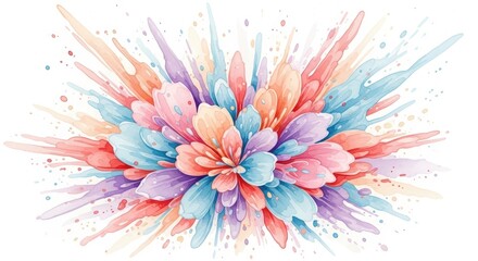 Obraz premium Vibrant Abstract Floral Design with Pastel Blue Pink and Coral Petals on a White Background