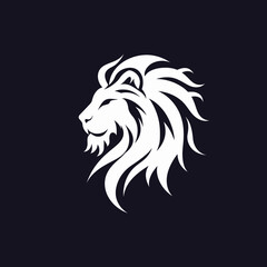 Fototapeta premium Elegant white lion head profile logo design on a dark background vector