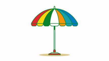 Obraz premium Vibrant multi-colored beach parasol or sun umbrella, flat vector illustration isolated on a clean white background, perfect for summer.