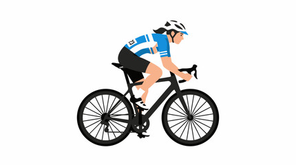 Fototapeta premium Professional female cyclist on a road bike illustration. Woman athlete in helmet and cycling gear, actively riding a modern racing bicycle.