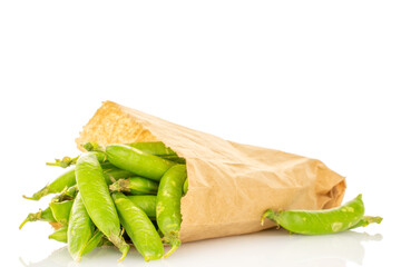 Green ripe peas isolated on white background, macro.