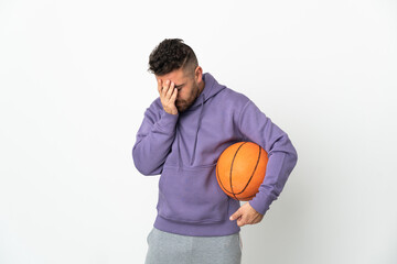 Obraz premium Basketball player man isolated on white background with tired and sick expression
