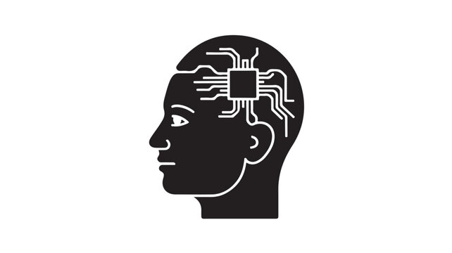Human Head with Microchip Implant in Minimalist Style with High Contrast Lighting on White Background for Technology