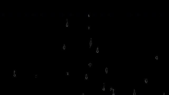 Few condensation drops forming and dripping downward on glass. Seamless loop animation with alpha channel in 4K, realistic water droplets overlay for humidity and wet surface effects.