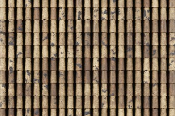 Yellow sand colored barrel roof tile texture top view for coastal architecture and villa construction © Cgnomad