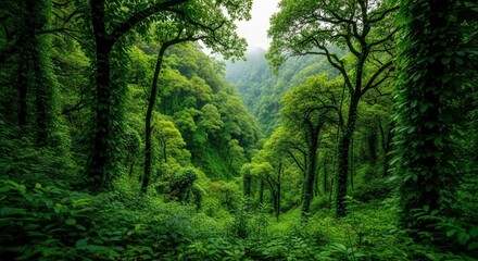 Lush Green Forest in a Vibrant Nature Scene with Tall Trees and Dense Foliage