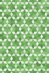 Green and white geometric cube pattern floor tile texture with weathered vintage isometric mosaic design.