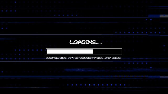Digital glitch loading bar animation with futuristic distortion effect. 