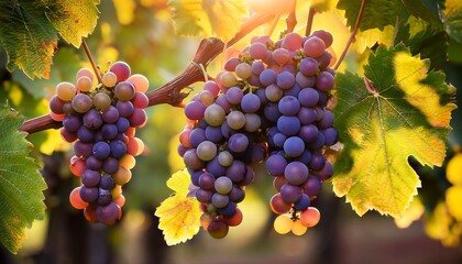 Gamay Grapes On Vines With Lush Green Leaves