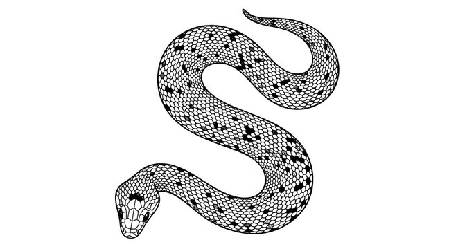 Snake S Curve with Hexagonal Scales Monochrome Tattoo Illustration