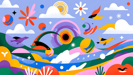 Fototapeta premium Abstract Nature Landscape Bird Illustration