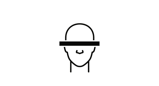 A simple line drawing of a smiling face with a blindfold.