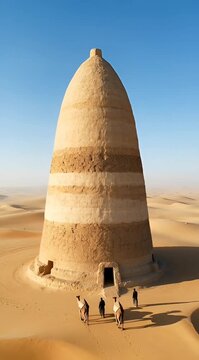 Cinematic Reveal of Massive Conical Yakchal Dome in Persian Desert