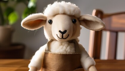 Adorable Felted Lamb Doll Wearing An Apron