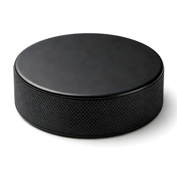 Solid Black Vulcanized Rubber Hockey Puck Isolated On White Background In Clean Product Shot